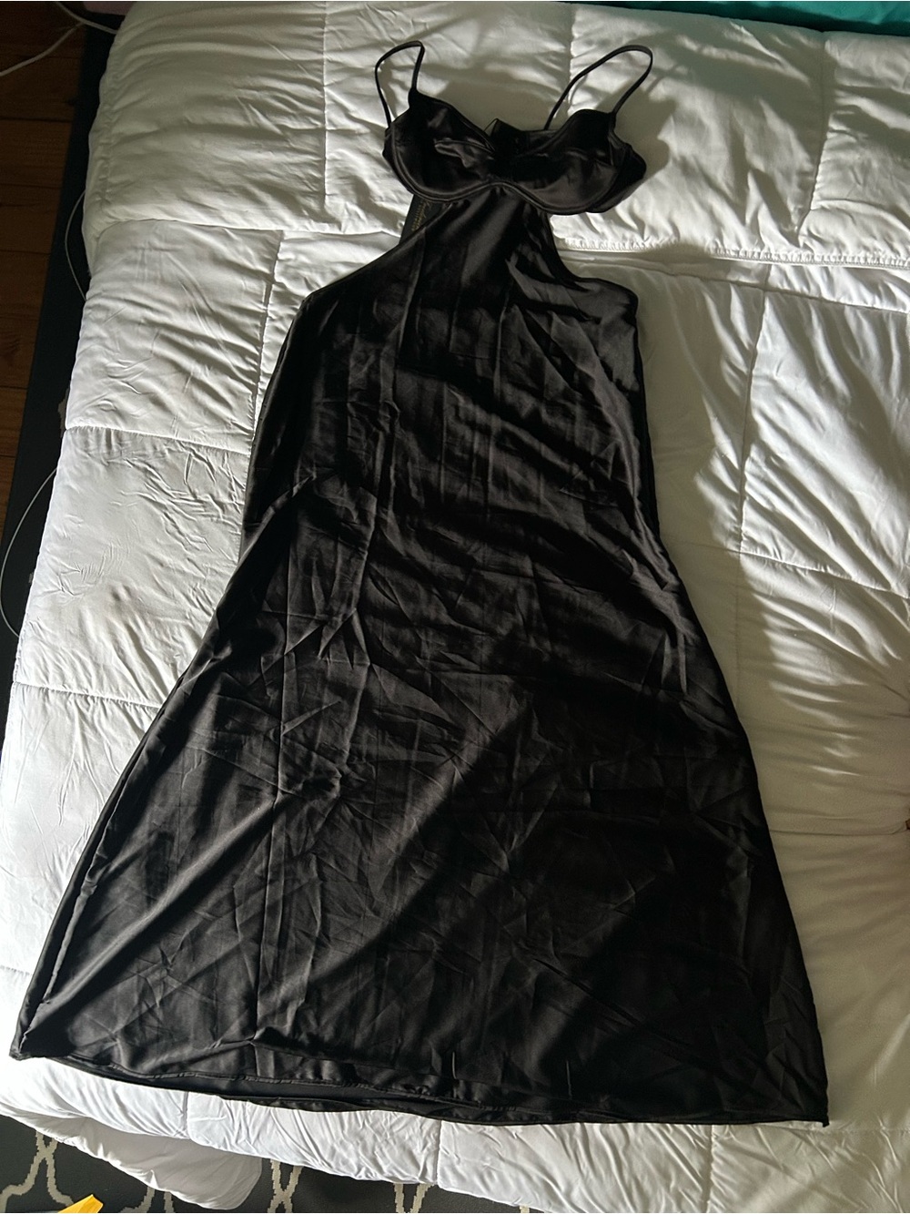 Frederick's of Hollywood Petra Black Satin Monowire Nightgown